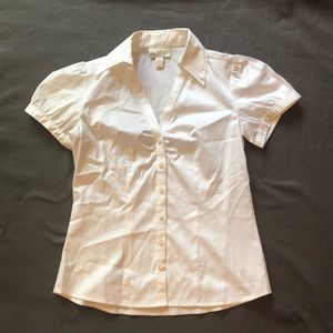 LOFT White Short Sleeve Button Down Blouse